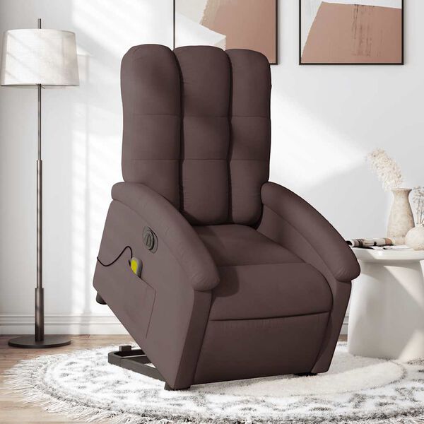 vidaXL Sill&oacute;n masaje el&eacute;ctrico reclinable elevable tela marr&oacute;n oscuro