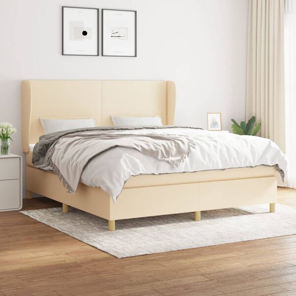 vidaXL Cama box spring con colch&oacute;n tela color crema 160x200 cm