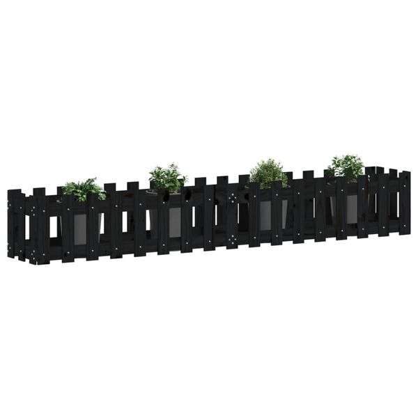 vidaXL Arriate elevado jard&iacute;n con valla madera pino negro 200x30x30cm