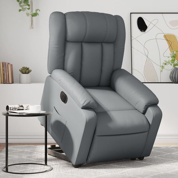 vidaXL Sill&oacute;n reclinable elevable el&eacute;ctrico de cuero sint&eacute;tico gris
