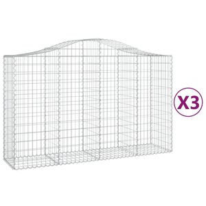 vidaXL Cestas de gaviones 3 uds forma de arco hierro 200x50x120/140 cm