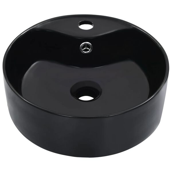 vidaXL Lavabo con rebosadero 36x13 cm cerámica negro