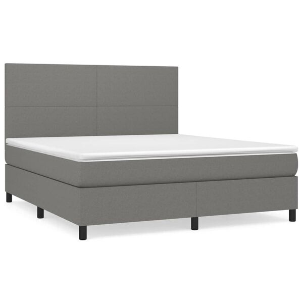 vidaXL Cama box spring con colch&oacute;n tela gris oscuro 160x200 cm