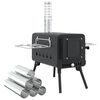 vidaXL Estufa le&ntilde;a de tienda con chimenea patas plegables acero negro