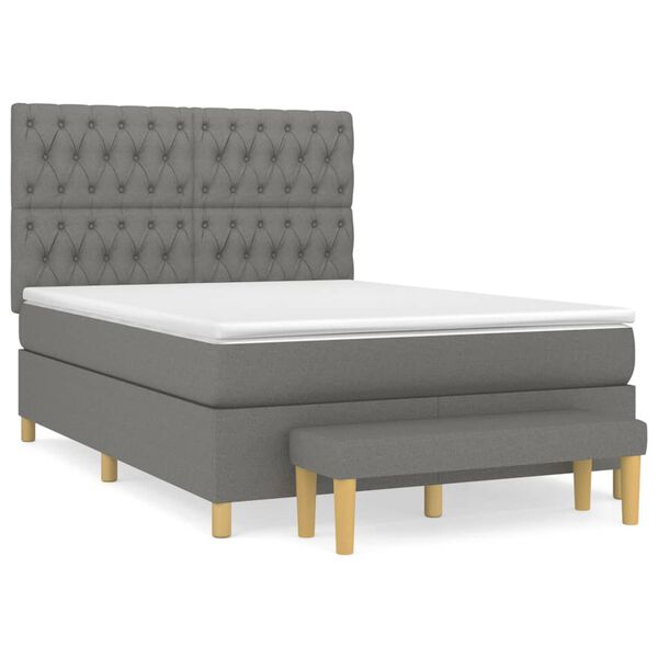 vidaXL Cama box spring con colch&oacute;n tela gris oscuro 140x200 cm