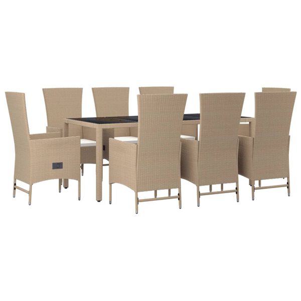 vidaXL Set comedor de jard&iacute;n 9 pzas con cojines rat&aacute;n sint&eacute;tico beige