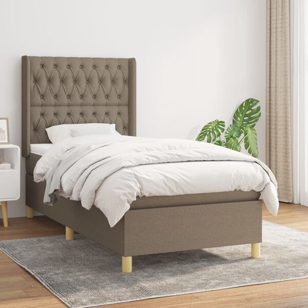 vidaXL Cama box spring con colch&oacute;n tela gris taupe 90x200 cm