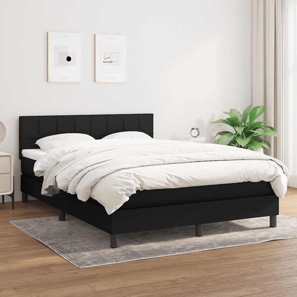 vidaXL Cama box spring con colch&oacute;n tela negro 140x200 cm
