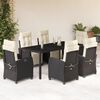 vidaXL Set de comedor de jard&iacute;n 7 pzas y cojines rat&aacute;n sint&eacute;tico negro