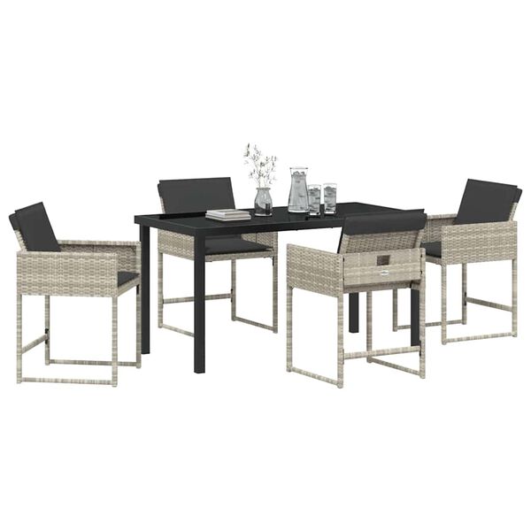 vidaXL Conjunto de Comedor de Jard&iacute;n 5 pcs Gris Claro rat&aacute;n sint&eacute;tico