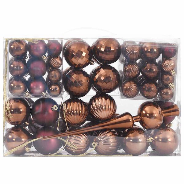 vidaXL Bolas de Navidad 98 unidades marr&oacute;n &Oslash;3/4/6 cm