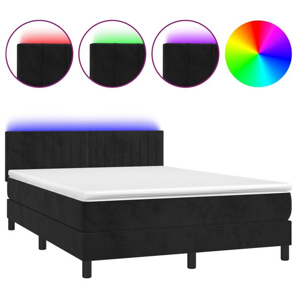 vidaXL Cama box spring colch&oacute;n y LED terciopelo negro 140x200 cm