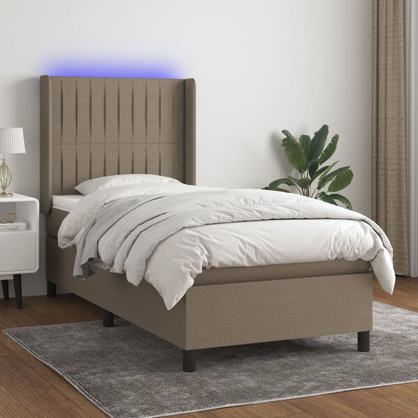 vidaXL Cama box spring colch&oacute;n y luces LED gris taupe 80x200 cm