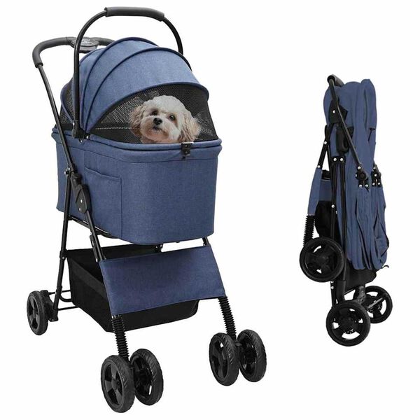vidaXL Carrito Plegable para Mascotas Ajustable Azul 81 x 47 x 99 cm