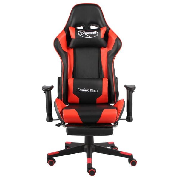 vidaXL Silla gaming giratoria con reposapi&eacute;s PVC rojo