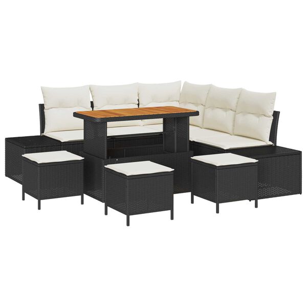 vidaXL Conjunto de sof&aacute;s de jard&iacute;n con coj&iacute;n 9 pcs Negro Polirat&aacute;n