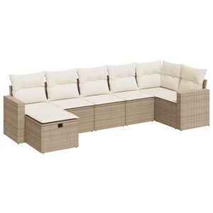 vidaXL Set sof&aacute;s de jard&iacute;n 7 piezas y cojines rat&aacute;n sint&eacute;tico beige