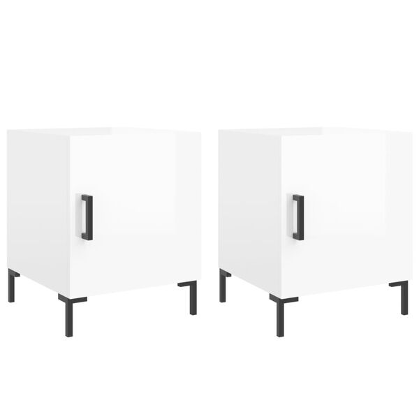 vidaXL Mesitas noche 2 uds madera ingeniería blanco brillo 40x40x50 cm