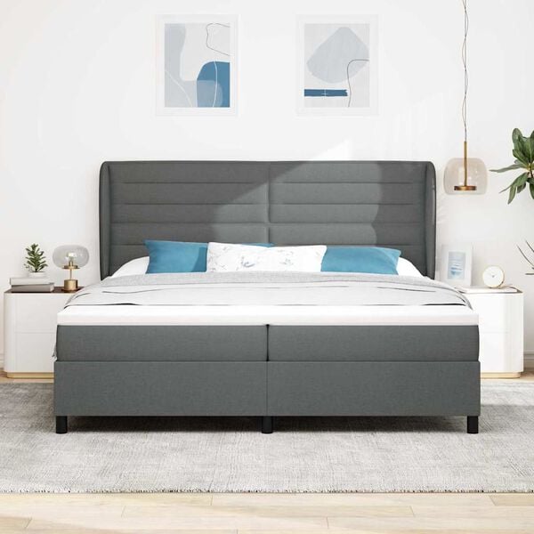 vidaXL Cama tipo Box Spring con colch&oacute;n Gris oscuro 200 x 200 cm tela