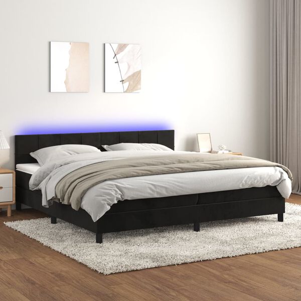 vidaXL Cama box spring colch&oacute;n y LED terciopelo negro 200x200 cm