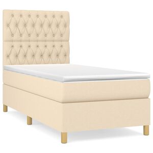 vidaXL Cama box spring con colch&oacute;n tela color crema 90x190 cm