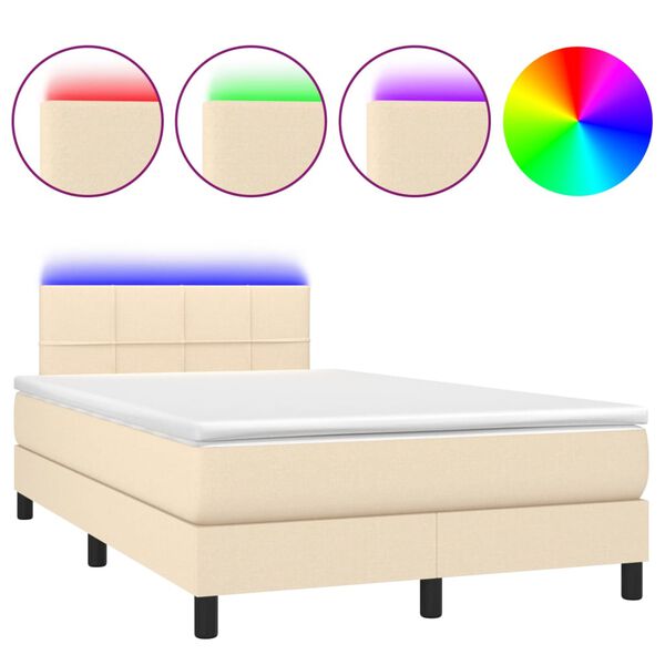 vidaXL Cama box spring con colch&oacute;n y LED tela crema 120x200 cm