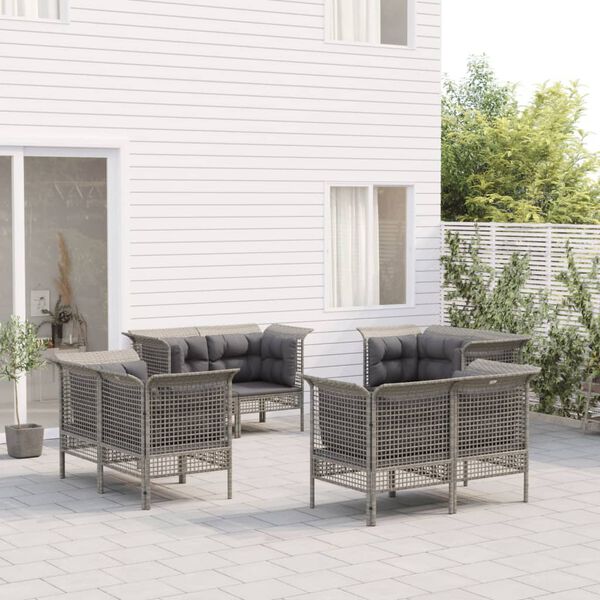 vidaXL Set de muebles de jard&iacute;n 8 pzas y cojines rat&aacute;n sint&eacute;tico gris