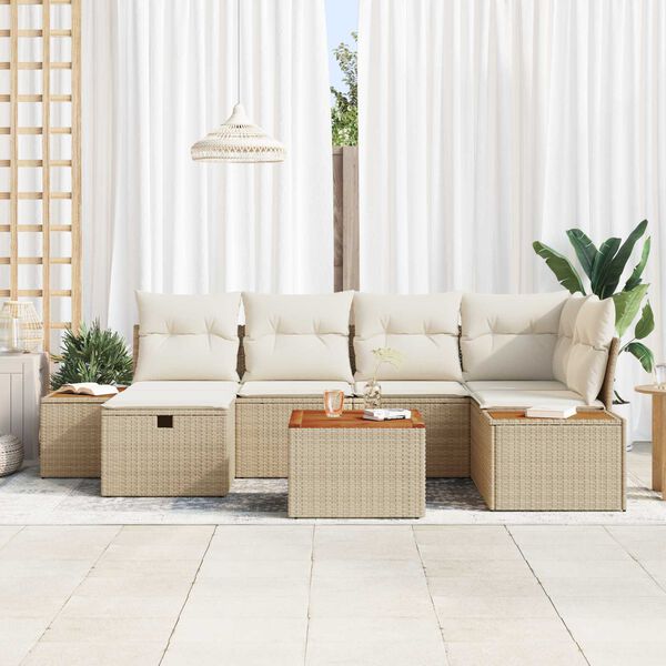 vidaXL Conjunto de sofá de jardín 7 pcs Beige ratán sintético