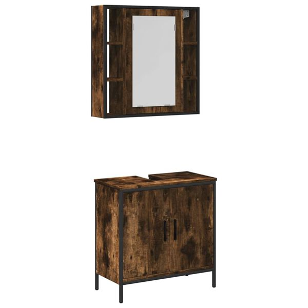 vidaXL Set de muebles ba&ntilde;o 2 pzas madera contrachapada roble ahumado