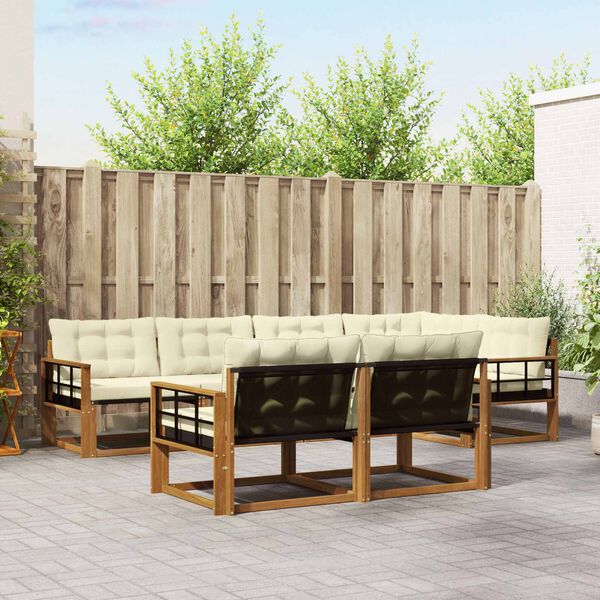 vidaXL Conjunto de sof&aacute;s de exterior con coj&iacute;n 7 pcs Natural y Crema
