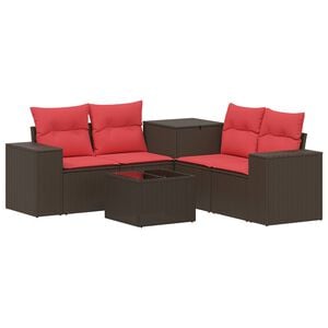 vidaXL Juego de Sof&aacute; 6 uds. Marr&oacute;n y Rojo Rat&aacute;n sint&eacute;tico y acero