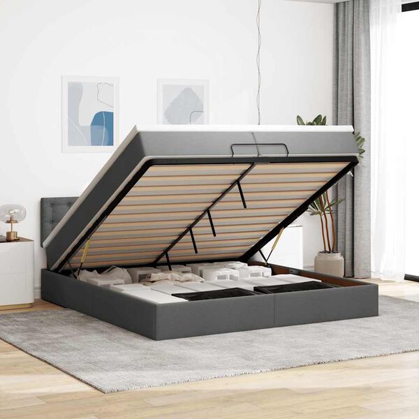 vidaXL Estructura de cama otomana con colch&oacute;n gris oscuro 200x200 cm