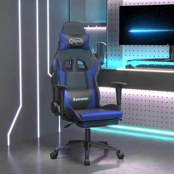 vidaXL Silla gaming con reposapi&eacute;s cuero sint&eacute;tico negro azul