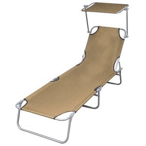 vidaXL Tumbona plegable con toldo de acero taup&eacute;