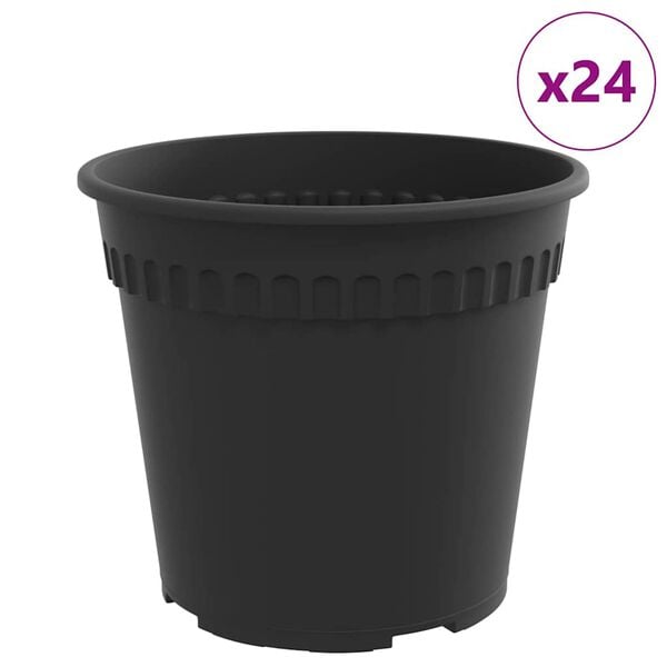 vidaXL Maceta Redonda para Flores 24 pcs Negro &Oslash; 19 x 16 cm Pl&aacute;stico