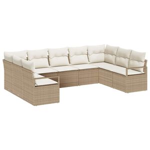 vidaXL Conjunto de sof&aacute;s de jard&iacute;n 9 pcs Beige y rat&aacute;n sint&eacute;tico