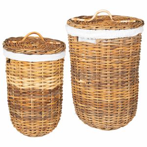 vidaXL Cesto de Ropa con Tapa 2 uds. Madera Natural Rat&aacute;n Kubu