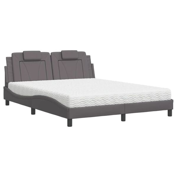 vidaXL Cama Viana con colchón cuero sintético gris 160x200 cm