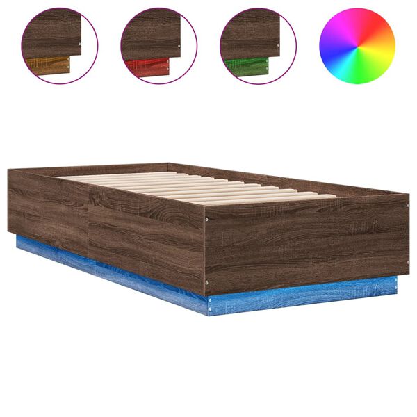 vidaXL Estructura de cama con luces LED madera roble marr&oacute;n 90x200 cm