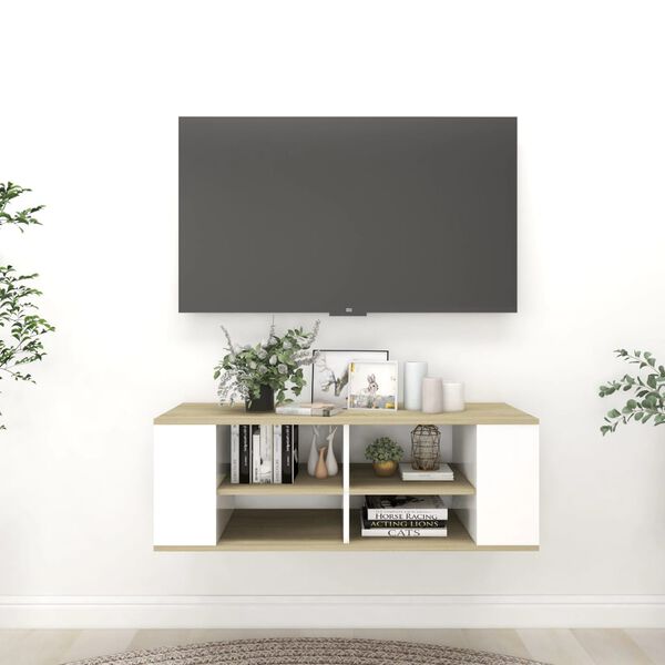 vidaXL Mueble de pared de TV contrachapada blanco y roble 102x35x35 cm