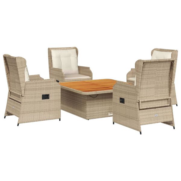 vidaXL Set muebles de jard&iacute;n 5 pzas con cojines rat&aacute;n sint&eacute;tico beige
