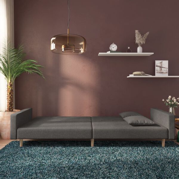 vidaXL Sof&aacute; cama de 2 plazas con dos almohadas tela gris oscuro