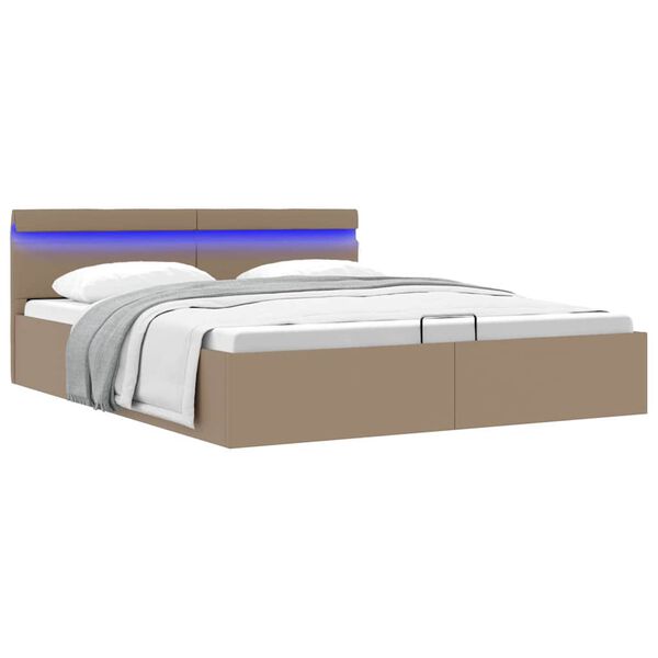 vidaXL Cama canap&eacute; hidr&aacute;ulica LED cuero sint&eacute;tico capuchino 160x200 cm