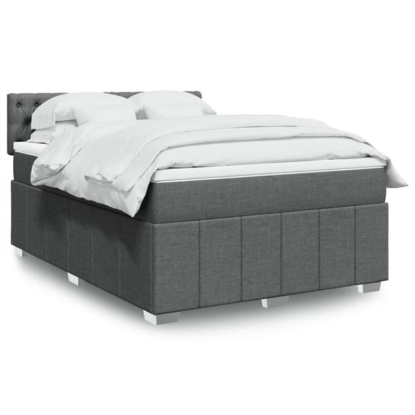 vidaXL Cama box spring con colch&oacute;n tela gris oscuro 160x200 cm