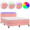 vidaXL Cama box spring colch&oacute;n y LED terciopelo rosa 140x200 cm