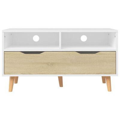 vidaXL Mueble de TV madera de ingeniería blanco y roble 90x40x48,5 cm