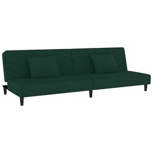 vidaXL Sof&aacute; cama de 2 plazas con dos almohadas terciopelo verde oscuro