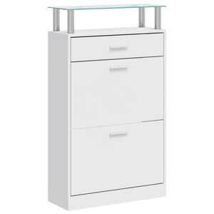 vidaXL Zapatero con caj&oacute;n y estante superior de vidrio blanco