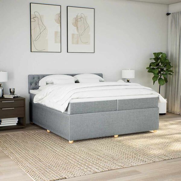 vidaXL Cama box spring con colch&oacute;n tela gris claro 200x200 cm