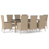 vidaXL Set comedor de jard&iacute;n 9 pzas con cojines rat&aacute;n sint&eacute;tico beige